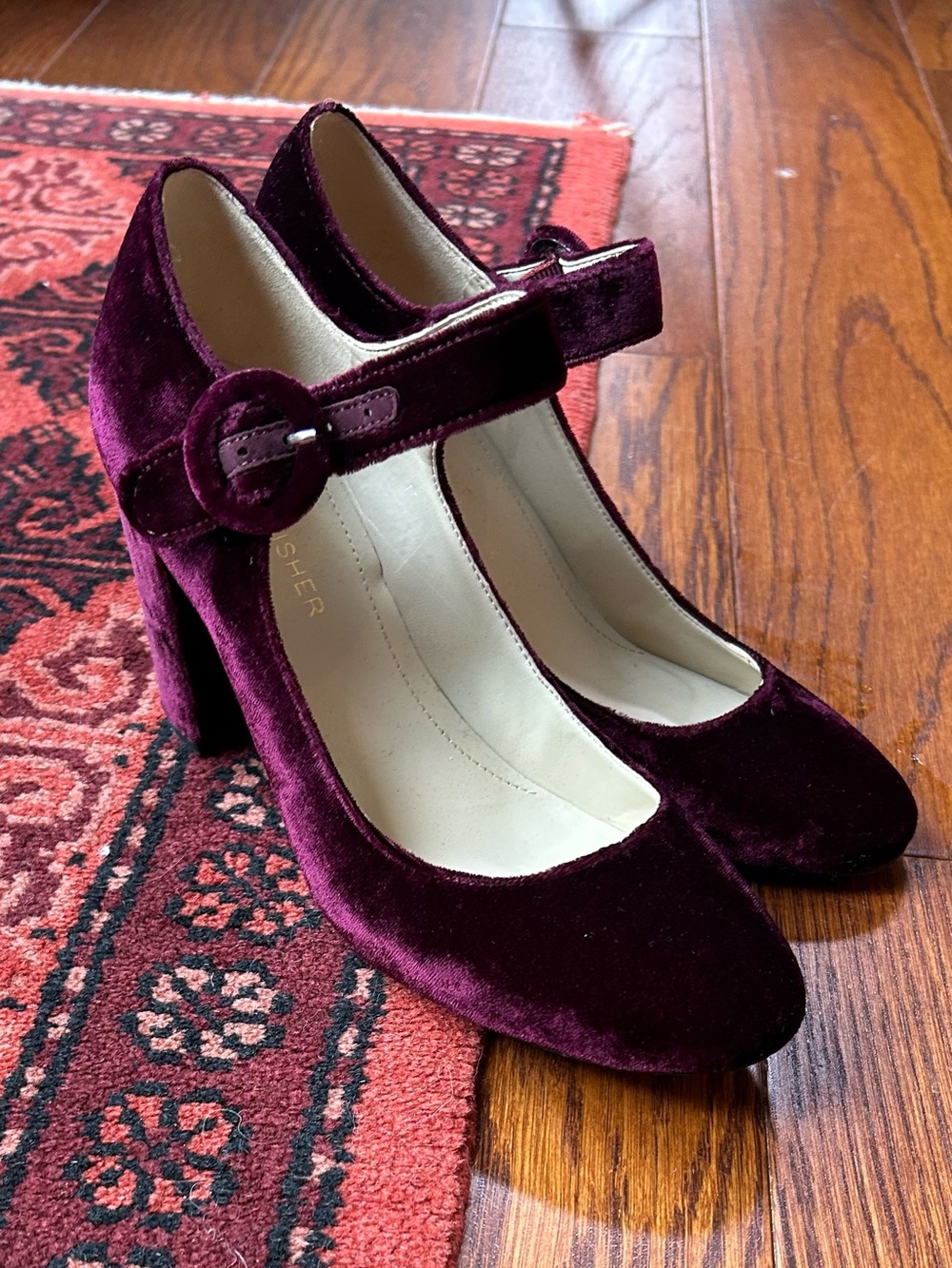 Marc Fisher Shaylie Mary Jane Block Heels Red Wine Velvet
